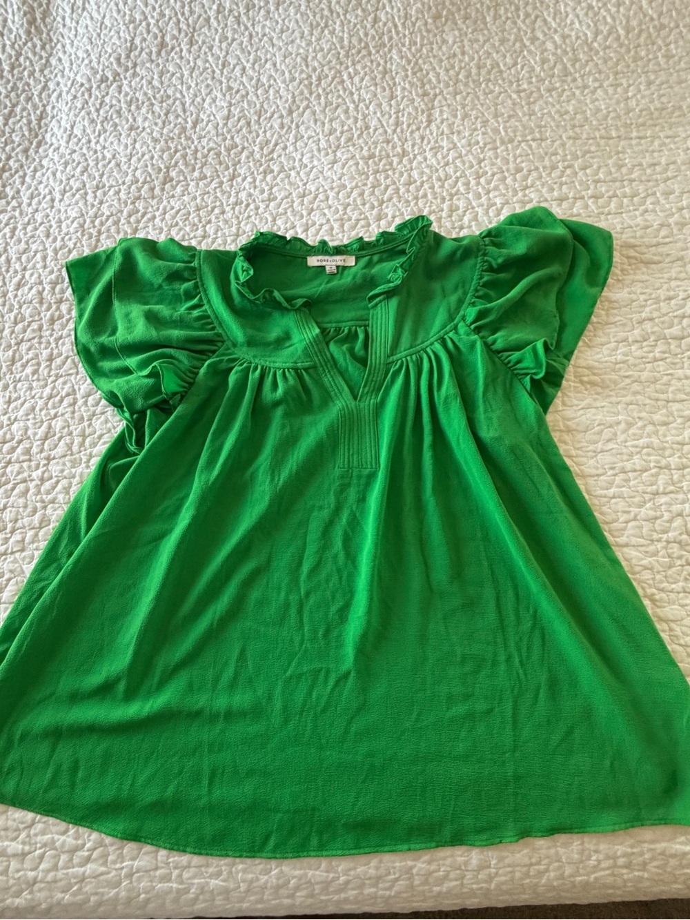 Rose & Olive Emerald Green Flutter Sleeve Blouse 1X